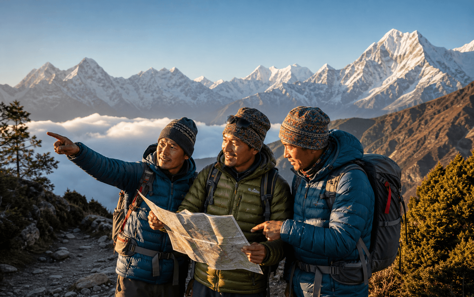 Mega Mount Treks guides planning a Himalayan route